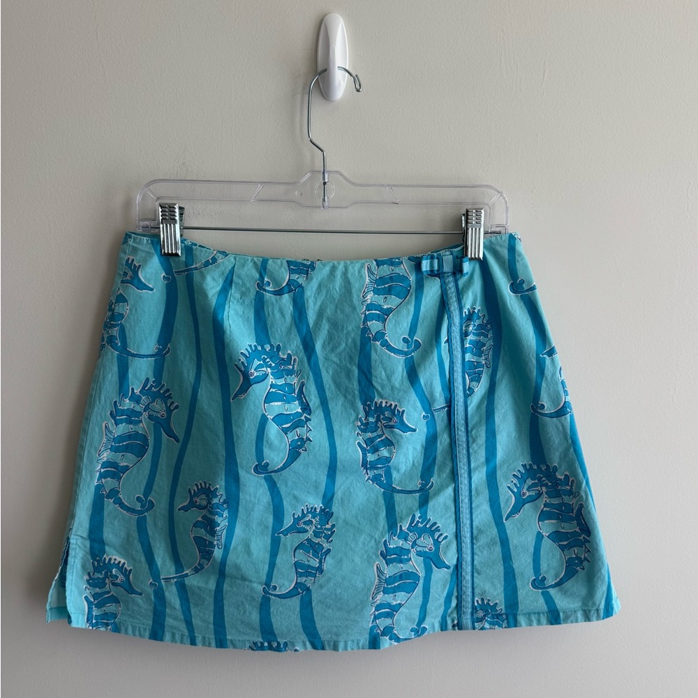 Lilly Pulitzer White Label Vintage Turquoise Blues Seahorse Print Skort